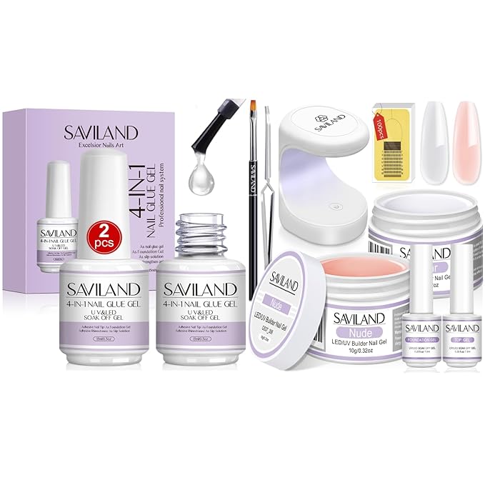 SAVILAND Gel Nail Glue 2pcs 15ML with 2 Basic Colors Nail Extension Kit Clear Nude Nail Strengthen Gel