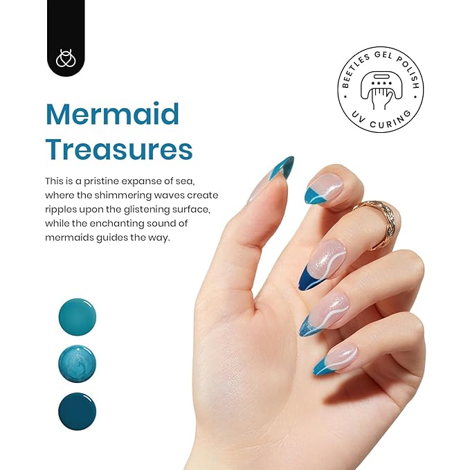 Beetles Blue Gel Polish Set - Mermaid Treasures Collection, Glitter Pearl Polish Navy Dark Blue Colors Gel Nail Art Design Soak off Uv Led Nail Lamp St Patrick Day