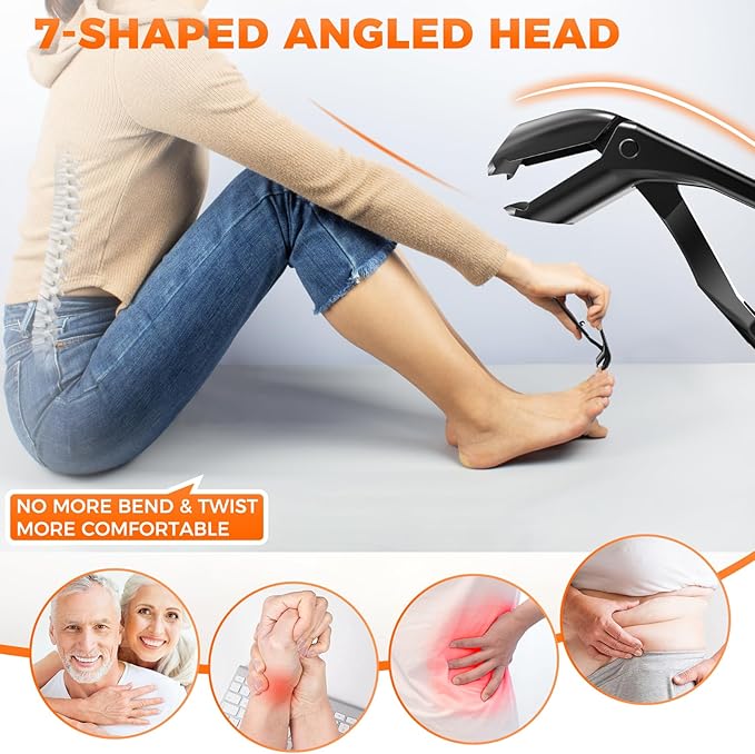 Toenail Clippers for Seniors Thick Toenails, Upgrade Angled Head Large Toe Nail Clippers for Men with Wide Jaw Opening, Sharp Heavy Duty Fingernail Clipper Cutter with Catcher Long Handle -Black
