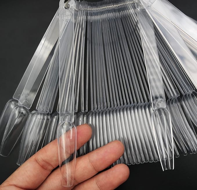 150pc Long Coffin Nail Swatch Sticks Vanish Polish Color Design Display Stick Tips Ballerina Fan Cards Nails Art Practice Tools with Rings
