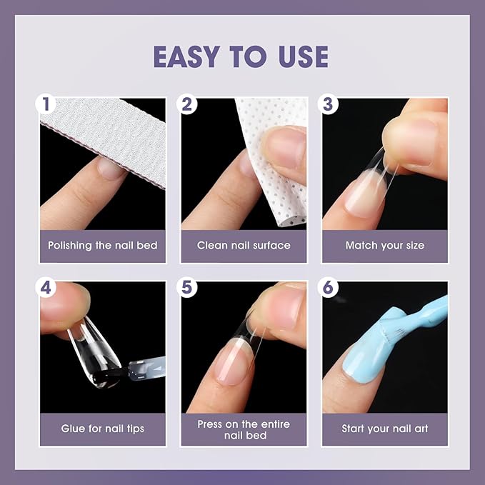 Medium Coffin Gel Nail Tips:240Pcs Half Matte Soft Clear False Nails Acrylic Coffin Full Cover Fake Nail Tips for Nail Extension Women Manicure DIY 12 Sizes