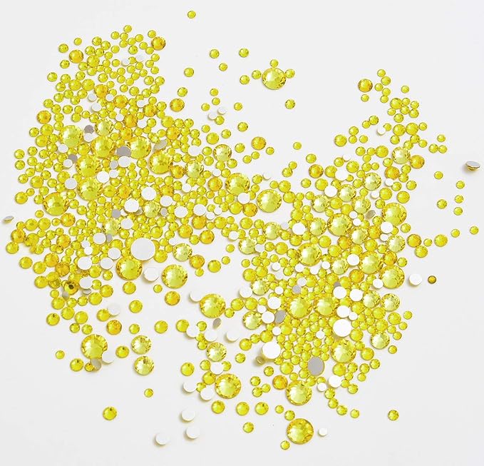 AD Beads 4300 Pieces Flat Back Nail Art Rhinestones Round Beads 6 Sizes (2-6.5mm) with Storage Organizer Box,Rhinestones Picking Pen for Nail Art Phone Decorations Crafts DIY (Citrine)