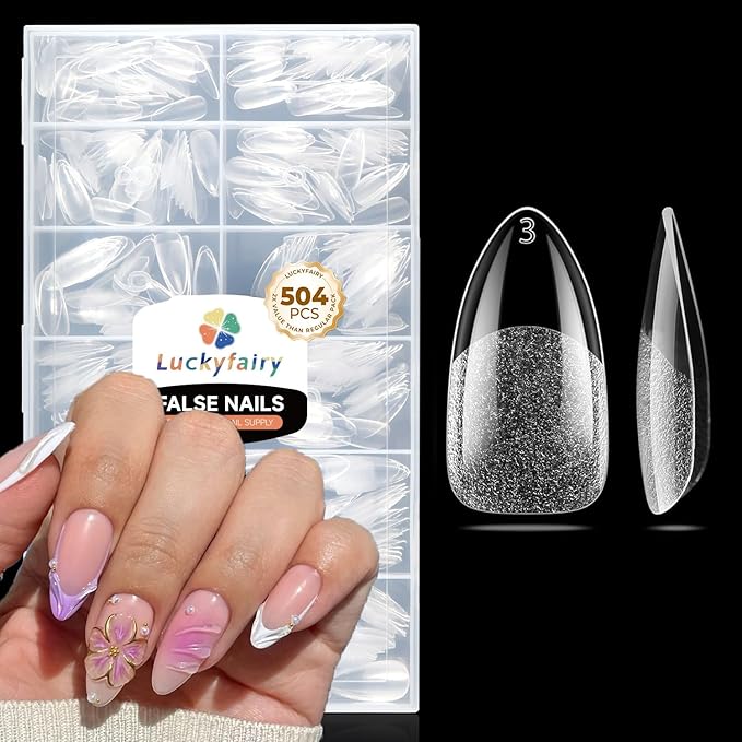 Almond Nail Tips: 504pcs Medium Almond Gel Nail Tips, Pre-shape Half Matte Short Nails Full Cover Clear Press On Acrylic Fake Nails for Nail Extension Nail Art 12 Sizes