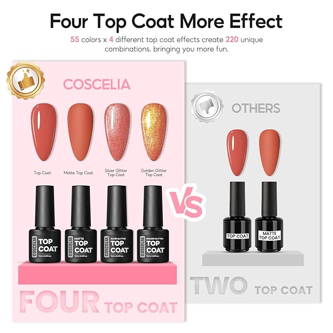 COSCELIA 60PC Gel Nail Polish Kit with U V light Starter Kit 55 Colors Gel Polish 5PC Top Base Coat Nail Art Decorations French Manicure Kit for with Everything Valentines Day Gifts for Women