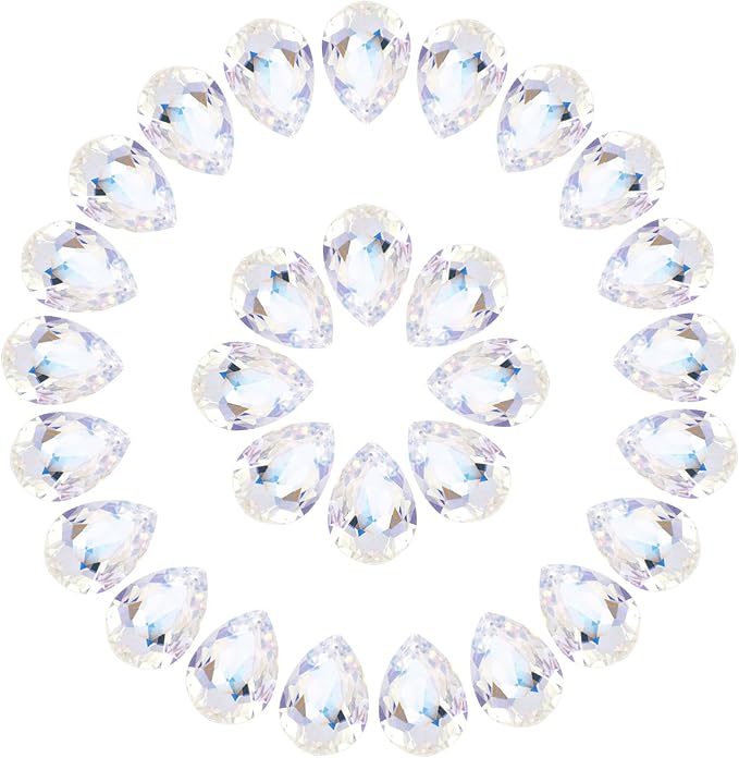 MECCANIXITY 48 Pcs 3D Teardrop Rhinestones Diamond Nail Charm Crystal Pointback K9 Glass Rhinestones Crystal Gems for Jewelry Making, Craft, 10x14mm, Transparent