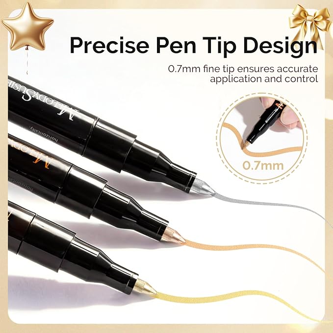 MelodySusie Nail Art Pens Set, 3PCS 0.7MM Chrome Metallic Colors Nail Polish Pens for Nail Art, Nail Dotting Tool, Drawing Pen for Nail Design, Manicure Nail Pens for Salon and Home DIY
