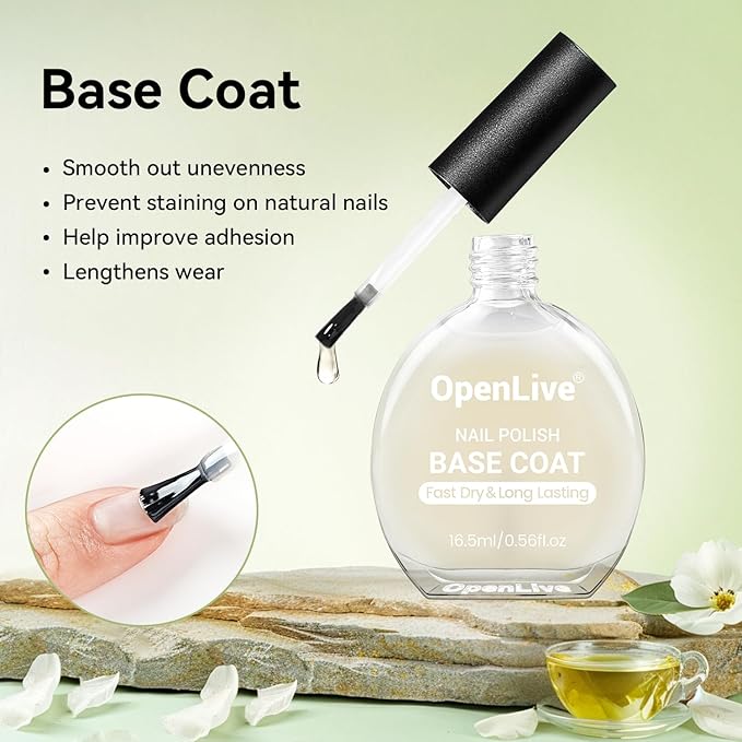 Base and Top Coat Nail Polish Quick Dry,16.5ml Large capacity Basic Nail Polish Set Fast Dry Air, High-Glossy Shiny, No U V Light Needed for Women Salon DIY Nail Art
