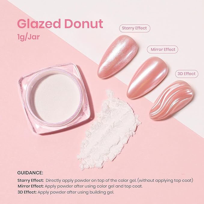 Beetles Pearl Chrome Nail Powder White for Mirror Effect Gel Cromer Nail Powder Nails Glitter Manicure Holographic Pigment Nails Art Design Gifts for Women