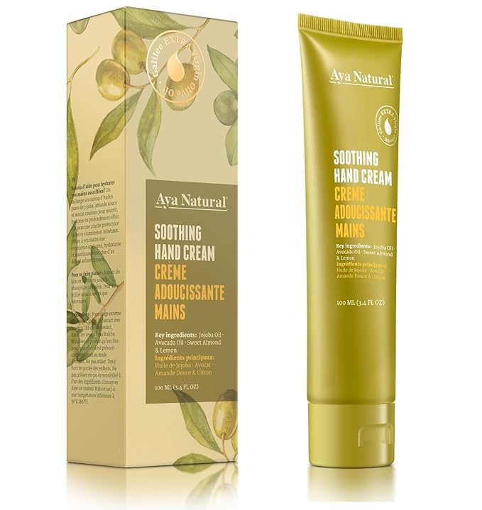 Natural Hand Cream with Olive, Jojoba & Avocado Oils - Deep Moisture for Dry, Cracked Hands - Fast-Absorbing, Non-Greasy Botanical Formula with Lemon & Almond - 100ml / 3.4 fl oz