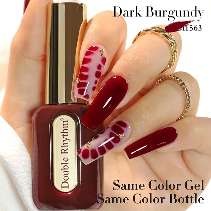 Double Rhythm 0.50 OZ Gel Polish Hema Free Same Color Same Bottle Golden Round Translucent Neutral Natural Milky 15 ML Jelly UV Polish Art DIY at Home (Dark Burgundy-C1563)