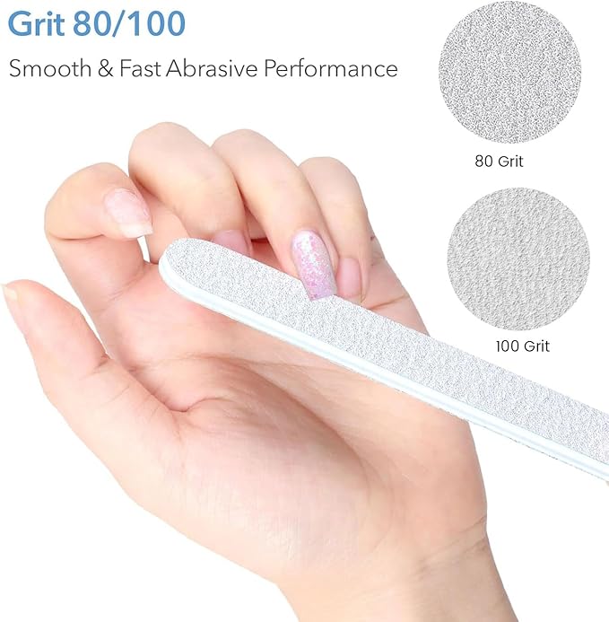 Nail Files, 24 PCS Fingernail Files 7" Long 80/100 Grit Emery Boards for Nails - Professional Nail File Bulk Washable for Acrylic, Gel, Dip Powder, and Poly Gel Nails
