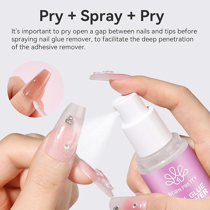 BORN PRETTY Solid Nail Glue Remover Spray,20ML Nail Glue Remover for Press On Nails,Acrylic & Fake Tips,Effortless Removal of Solid Glues & Gel Nails Adhesives Easy Home Use