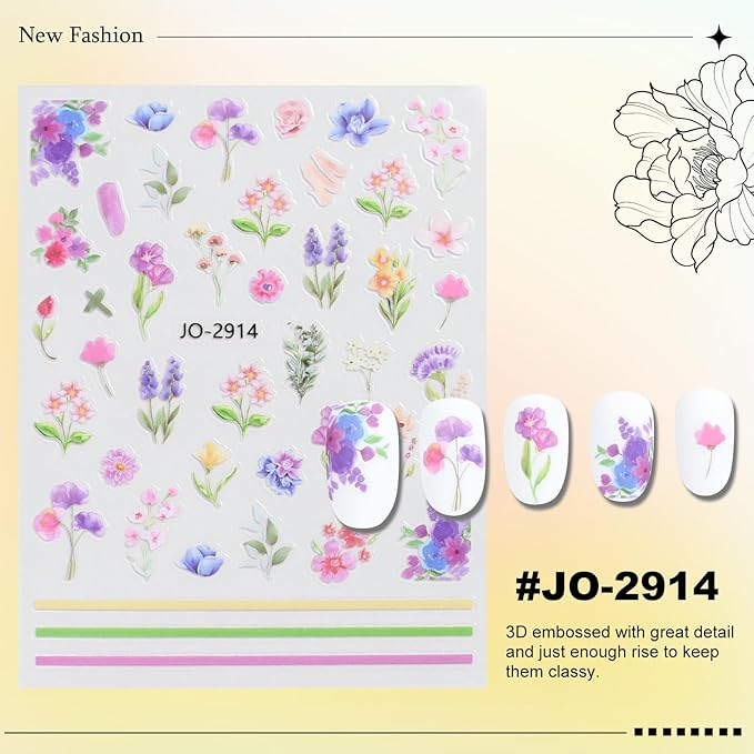 12 Sheets Butterfly Flower Nail Stickers for Nail Art, Colorful Flower Nail Decals,Flower 3D Self-Adhesive Nail Art Stickers Design for Women DIY Manicure Decoration YX1230