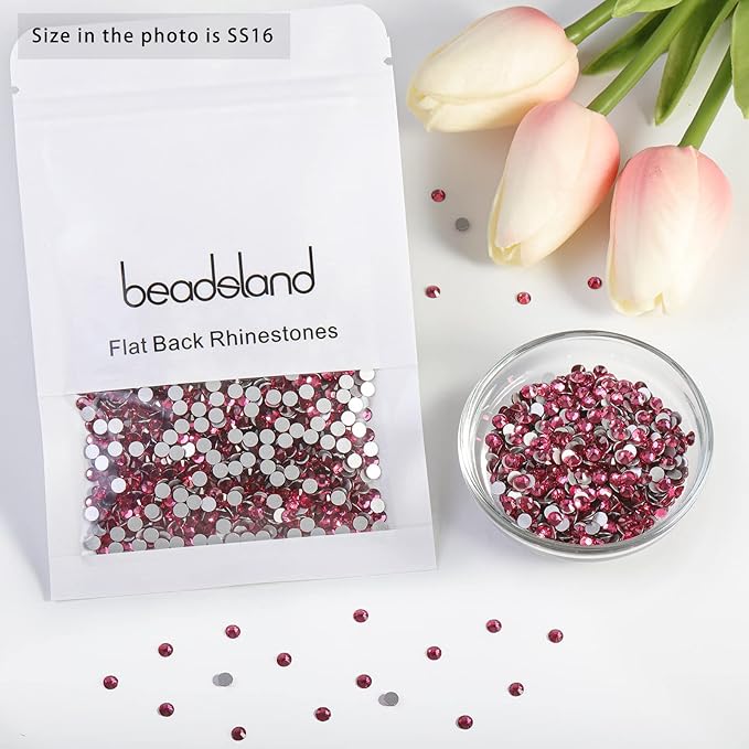 Beadsland 2880pcs Flat Back Crystal Rhinestones Round Gems for Nail Art and Craft Glue Fix, Rose, SS16,3.8-4.0mm