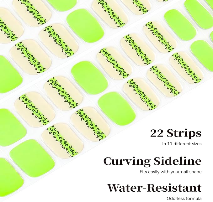 Semi Cured Gel Nail Strips Fluorescent Yellow Gel Nail Stickers with UV/LED Required Long Lasting Gel Nail Strips Includes 22 Strips 2 Prep Pads, Nail File & Wooden Stick