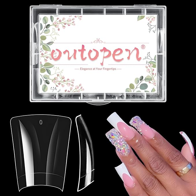 outopen 500pcs Short Duck Nail Tips S Feet Clear Flare Nail Tips for French False Nail Extension Y2K Vibe Half Cover Duck Tips for Polygel Acrylic Extension Beginners DIY Manicure, 10 Sizes