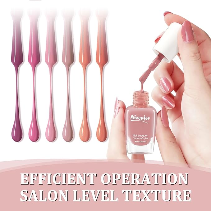 Nude Nail Polish Set, Quick Dry Fingernail Polish 6 Classic Nude Colors Collection, Nude Pink, No UV Light Needed, Long Lasting for Nail Art Design at Home DIY