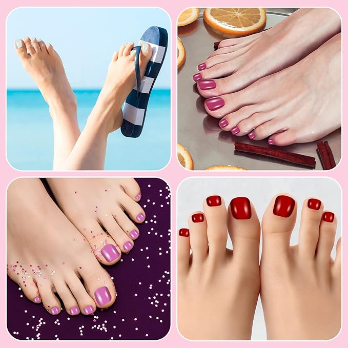 Maitys 720 Pieces Fake Press on Toe Nails Short False Toe Nails Square Solid Color Full Cover Matte Finish for Women(Mixed Colors)