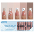 French Tip Press on Nails, 150pcs Square Long Swirl French Gel Nail Tips, Pre-lasting Soak Off Acrylic Fake Nails, No Need to File False Nail Tips Extension for Women Nails, 15Sizes