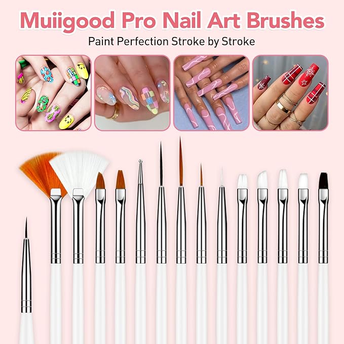 White Nail Art Brush 22 Pcs Set, 2 Head Acrylic Silicone Engraving Dotting Pen Tools Dust Brush, Striping Liner Drawing Pens, Resin Palette, for Nail Art DIY Home Salon Makeup Display Board