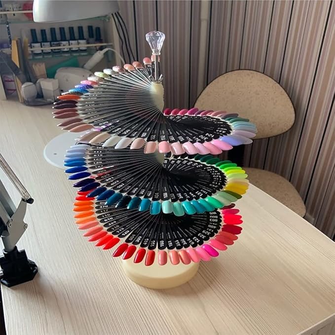 120 Colors Nail Tips Display Stand, DIY Nail Art Showing Shelf with Number Posted, Gel Nail Color Card Spiral Fan-shaped Nail Art Polish Practice Display Tips (White,Oval)
