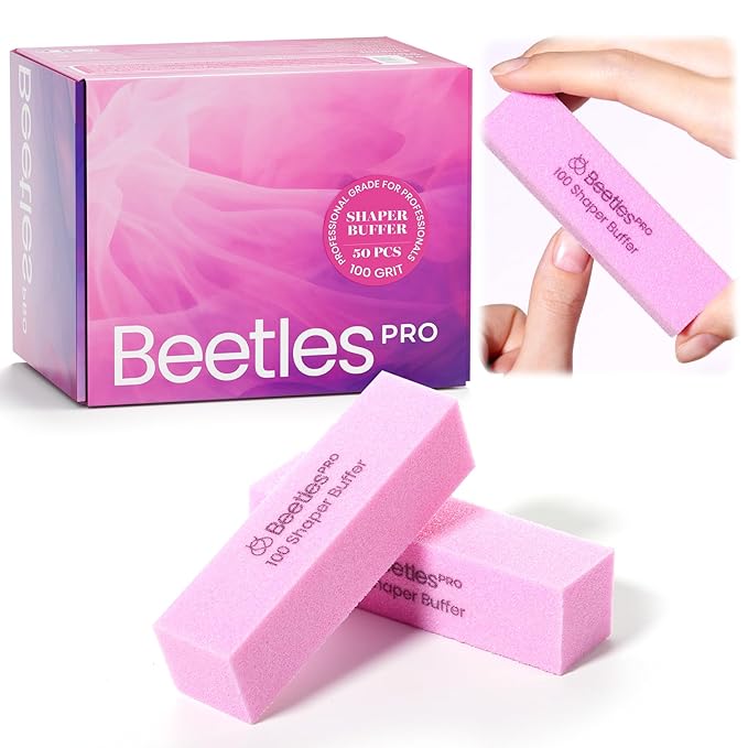 Beetles Pro Nail Buffer Sanding Block, 50 Pcs 100 Grit Polisher Buffing File 4 Sides Nail Files Pink Art Pedicure Manicure File