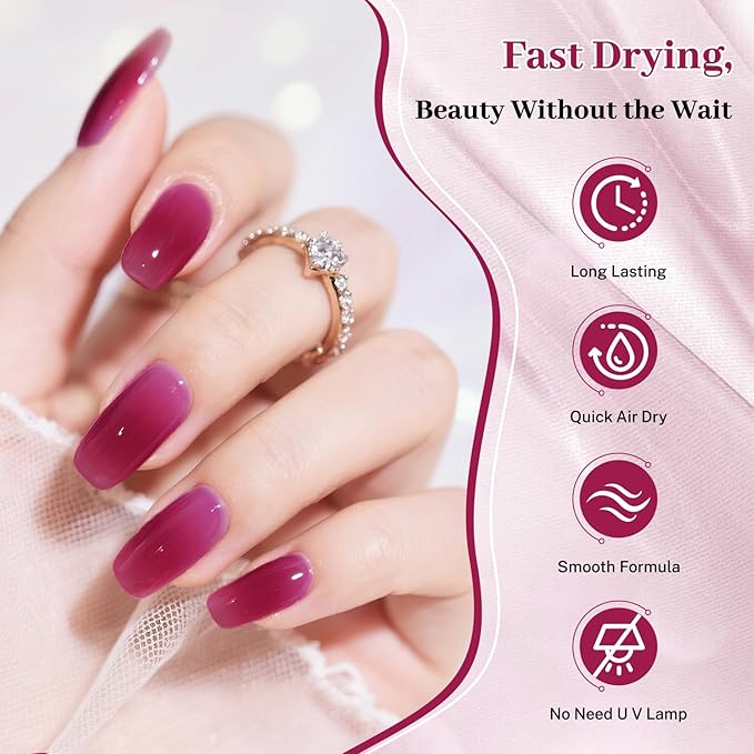 16.5ml Jelly Sheer Rose Red Nail Polish Large Volume Quick Dry Nail Polish, Long Lasting Shine, Fingernail Toenail Nail Art DIY Home Travel Nail Art Gift