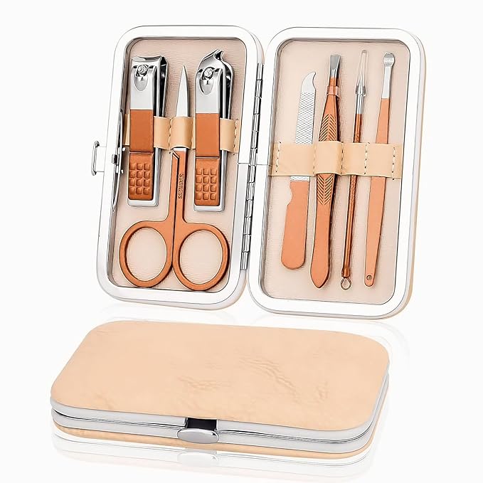 Manicure Set,Stainless Steel Nail Care Set，Professional 7 in 1 Ingrown Toenail Clipper Grooming Tool,Thanksgiving Christmas Men and Women 's Gifts, Travel Nail Care Grooming Kit .(Rose Gold)