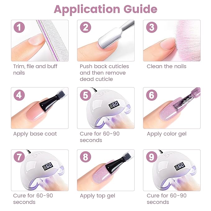 RARJSM Nude Rose Purple Gel Nail Polish with Rainbow Iridescent Glitter Sheer Jelly Shimmer Gel Polish 15ml UV LED Soak Off Transparent Soft Color Home Salon French Manicure Varnish Curing Requires