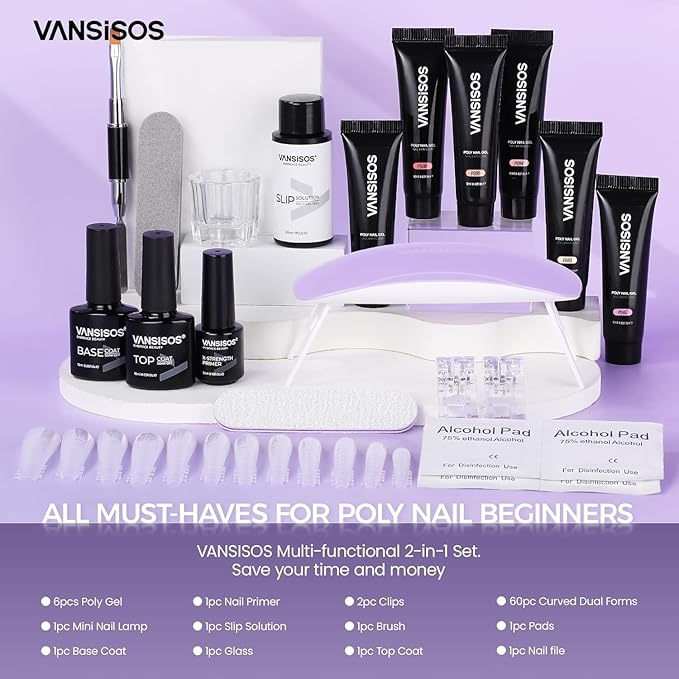 Poly Gel Nail Kit: Fluorescent Colors Poly Extension Gel Kit with Nail Lamp Slip Solution Acid-Free Primer Nail Art Tools for DIY Salon Nails