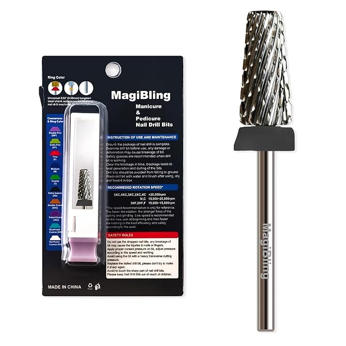 6.6mm Large Tapered Barrel 5-in-1 Nail Drill Bit, 3/32" Cross-Cut Tungsten Carbide Efile Bit for Fast Gel & Acrylic Removal, Two-Way Rotation, Professional Nail Tech & Beginner Bit, Extra Coarse.