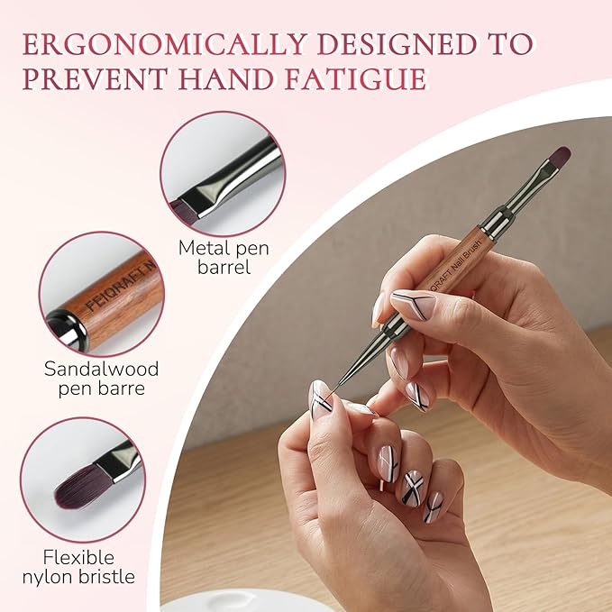 Dual-Head Acrylic Nail Art Brushes, 3Pcs French Manicure Brush Set with Flat, Square-Round & Angled Tips, DIY Nail Tools for Acrylic & Gel Polish, Wooden Handle with Metal Caps
