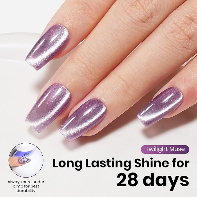 Beetles Twilight Muse Purple Cat Eye Gel Nail Polish - 15ML Purple Cat Eye Gel Polish Glitter Magnetic Translucent Glassy Effect Soak Off UV French Nail Art Design DIY Manicure Winter Gifts for Wome