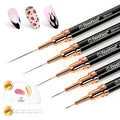 Beetles Liner Brushes for Nails 5pcs - Metallic Nail Art Brushes Black Nail Art Pens Liner Sizes 5/9/15/20/25mm with Palette Holder Painting Manicure Design Tools for Long Lines, Details, Fine Drawing