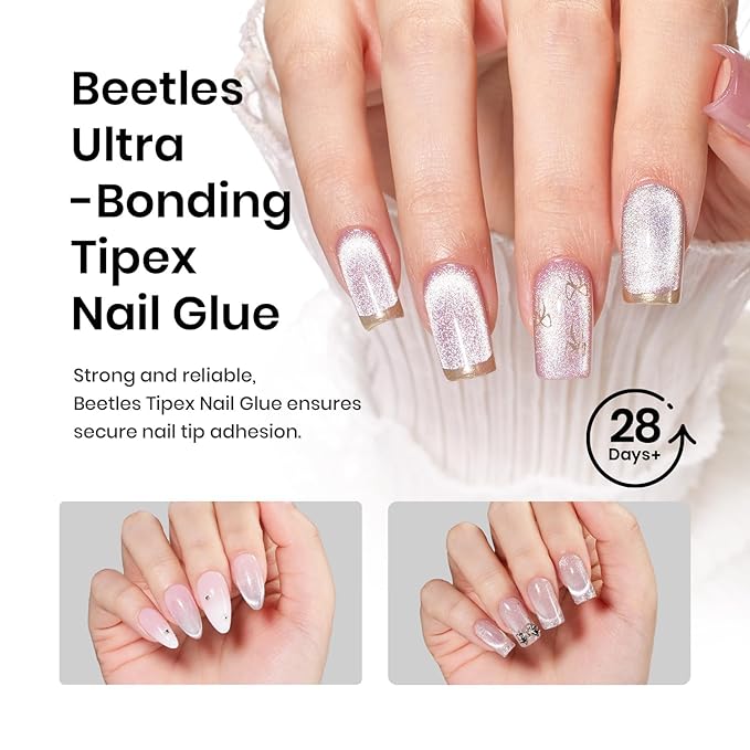 Beetles Tipex Nail Glue Gel 2 Pcs 20g, Super Strong Hands-Free Solid Nail Glue for Tipex Instant Apex Nail Tips, Professional Beginner-Friendly, U V Light Required