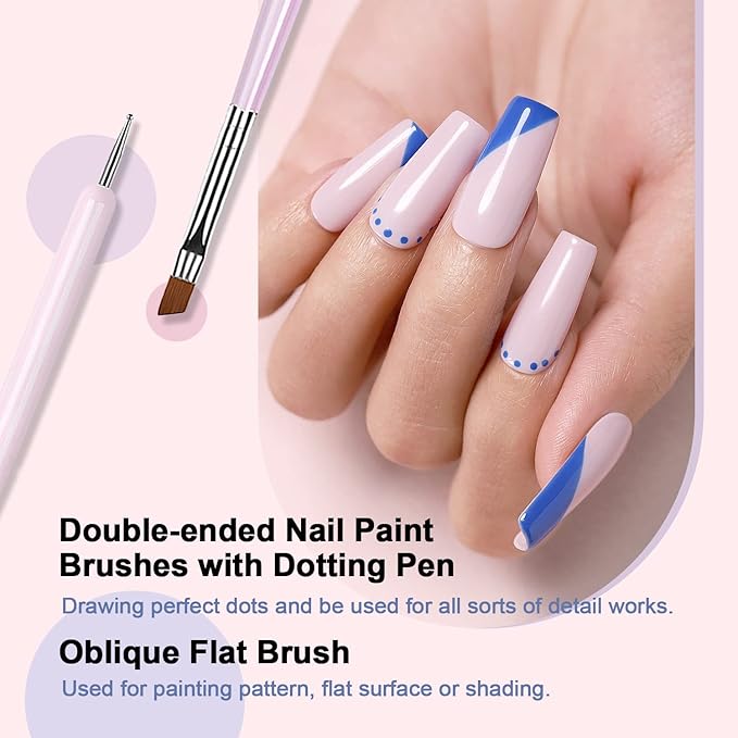 RARJSM Nail Art Brushes Set 6 Pcs Nail Art Design Pen Painting Tools with Pen Holder Double Ended Dotting French Tip Thin Liner Detail Brush Builder Nail Gel Brush Salon Home Diy Manicure Accessories