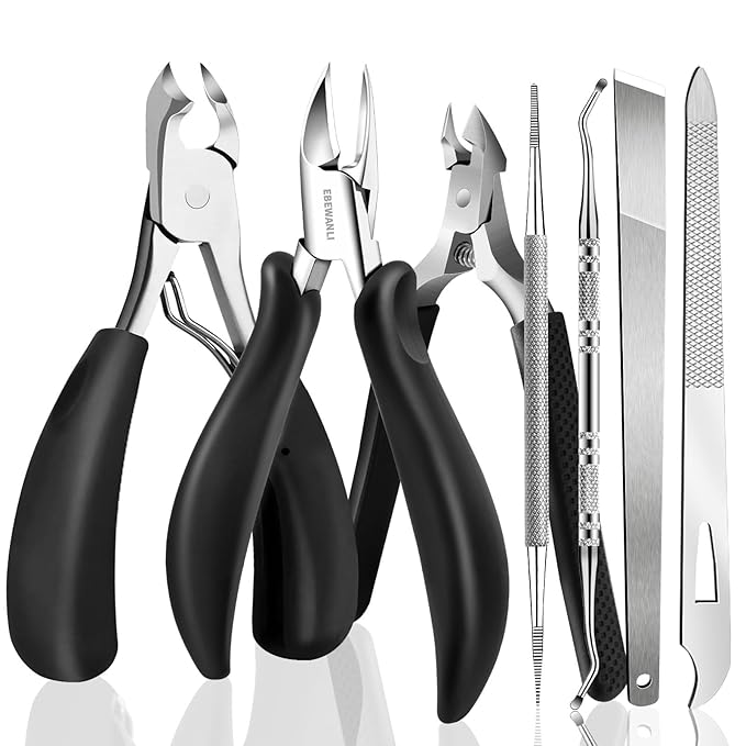 Toe Nail Kit, 7PCS Pedicure Tools for Feet, Heavy Duty Toenail Clippers for Thick Toenails or Ingrown Toenail Removal, Professional Nail Nippers Cutters with Non-Slip Handle for Seniors
