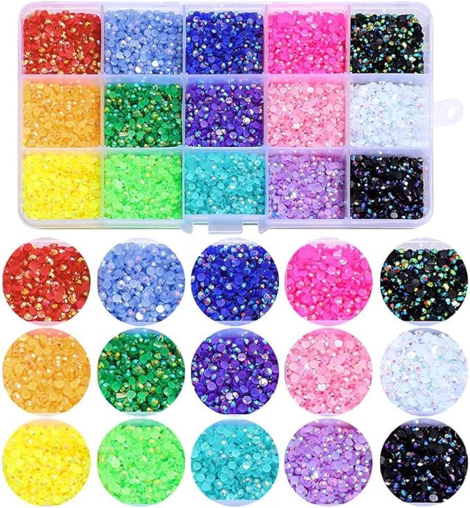 18000pcs (3.4.5mm) 5D Nail Rhinestone DIY Flat Bottom Kit Phone Case Accessories Jelly Flatback AB Jelly Rhinestones Kit AB for Nail Design Charms Gem (4MM9000PC)