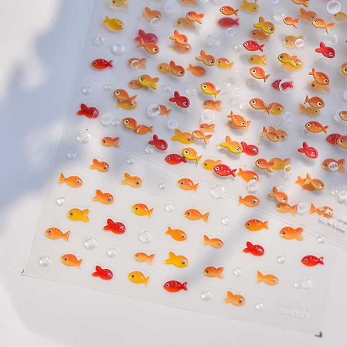 Dedyel 5D Embossed Cute Goldfish Nail Art Stickers Cartoon Kawaii Design Anime Self Adhesive Nail Stickers for Women Kids Girls Nails Art Decorations
