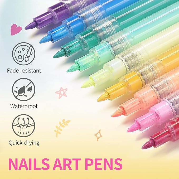 BORN PRETTY Nail Art Pens Set 12 Colors - Spring Summer Neon Colors 3D Nail Polish Acrylic Paint Pens Quick Dry Nail Markers for Nail Art Drawing Painting Dotting Liner Pen DIY Manicure Tools