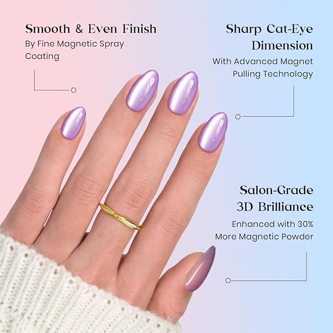 Beetles X Press Gel Nails Kit - Soda Aurora | 7 Colors Spring Cat Eye Press On Nails Short Almond | 224Pcs 16 Sizes All-in-One Kit With Nail Glue,Remover,Builder Top Coat,Nail Lamp Gift