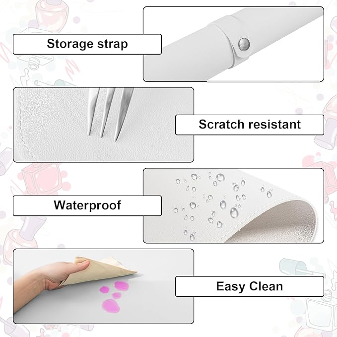 Diesisa Nail Art Table Mat,Foldable Nail Art Hand Rest Pad for Nail Arm Rest Cushion,Soft Microfiber PU Leather Nail Mat for Table,Manicure Pad,Nail Table Pad for Nail Technician Salon Home-White