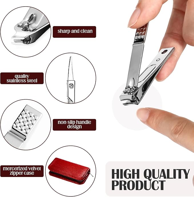 Coume 24 Sets Mini Manicure Set Bulk for Women Men Gifts for Coworkers Nail Grooming Kit 8 in 1 Nail Clippers Kit Luxurious Travel Case Stainless Steel Nails Clipper Set(Red Series)