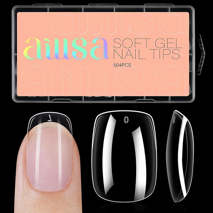 AILLSA Extra Short Square Nail Tips Clear Full Cover Gelly Press on Nails Gel False Nail Tips Preshaped Acrylic Fake Soft Nail Tips for DIY Home Salon Gift, 504PCS 10 Sizes