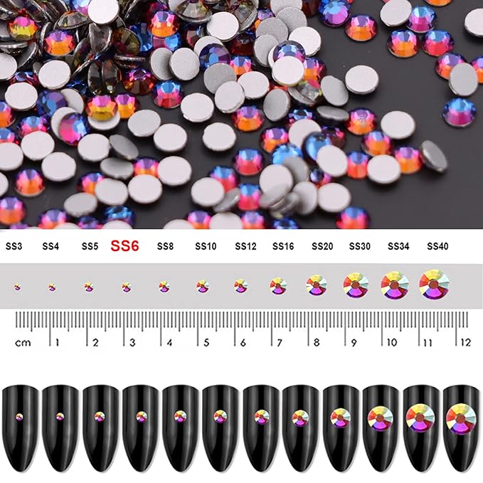 Dowarm 1440 Pieces SS6 Flatback Rhinestones, 2MM Flatback Crystal Rhinestones for Craft Nails Dance Costumes, Non Hotfix Rhinestones (SS6 / 2MM, Blue Flame)