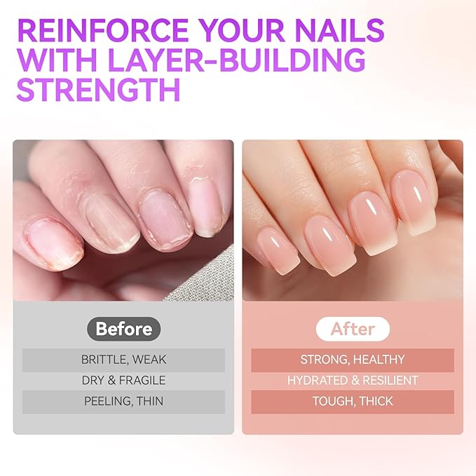 16ml Nail Polish Strengthener and Growth: Jumbo Size Pink Nail Hardener Polish Extra Strong for Damaged Nails - Nail Repair Polish Base Coat for Weak Thin Fingernail - Daily Nail Care for Gift
