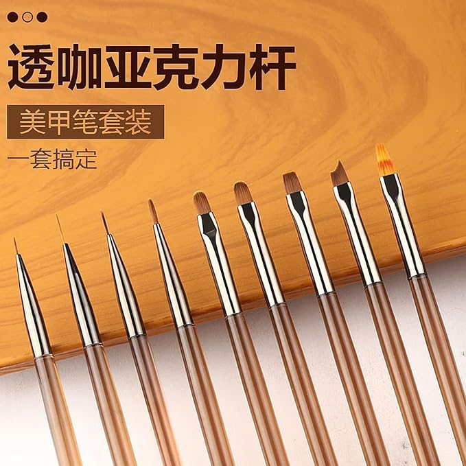 9Pcs Nail Art Brushes Nail Art Tool Set Striping for Long Lines Nail Drawing Pen For Nail Design Brushes for Gel Polish Clean Up Brushes 3D Nail Art Decorations for Women Girls DIY Manicure, Brown