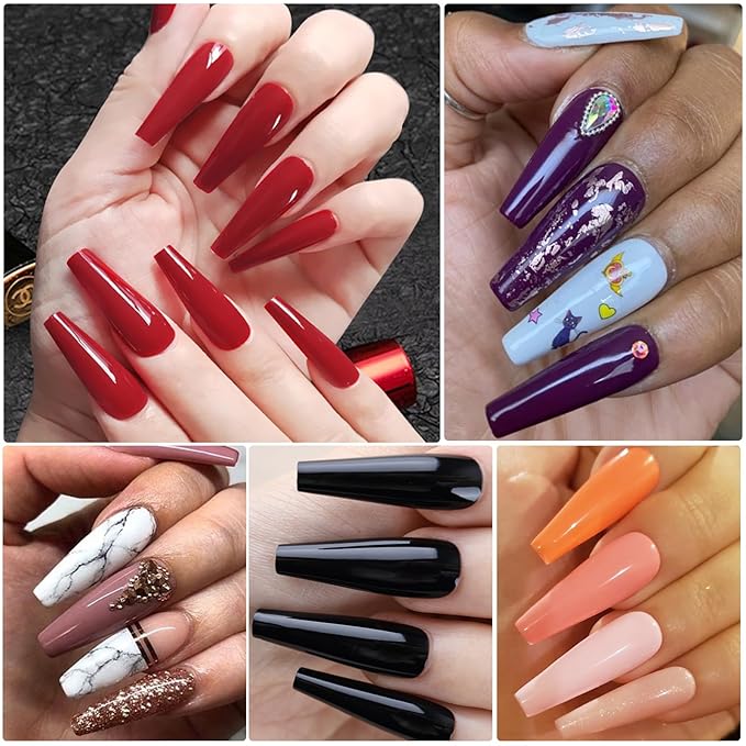 AddFavor Long Coffin Press on Nails Full Cover Ballerina Fake Nails Glossy Acrylic Artificial False Nail Tips for Women and Girls, 576pcs, 24 Pure Colors