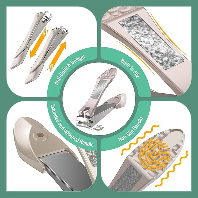 Toenail Clippers for Thick Toenails for Seniors, Angled Head Large Toe Nail Clippers for Ingrown Nails, Sharp Nail Cutter with Catcher Long Handle, Heavy Duty Nail Clippers Set for Thick Toenails