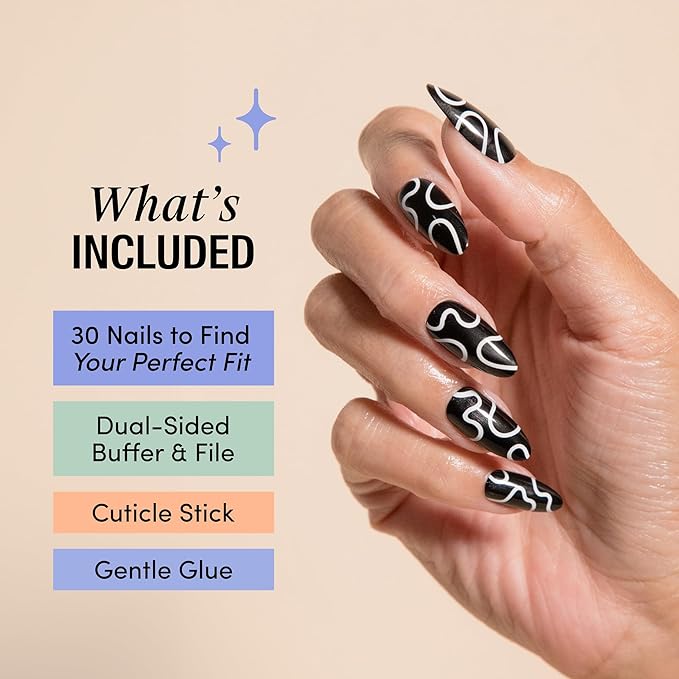 Chillhouse - Chill Tips, Press on Nails Kit - Creepy Baby (Almond) - 30 Nail Shapes & Sizes - Up to 2 Weeks of Wear - Customizable Fit - Reusable - Latina Founded & Women Owned - Beauty & Self Care